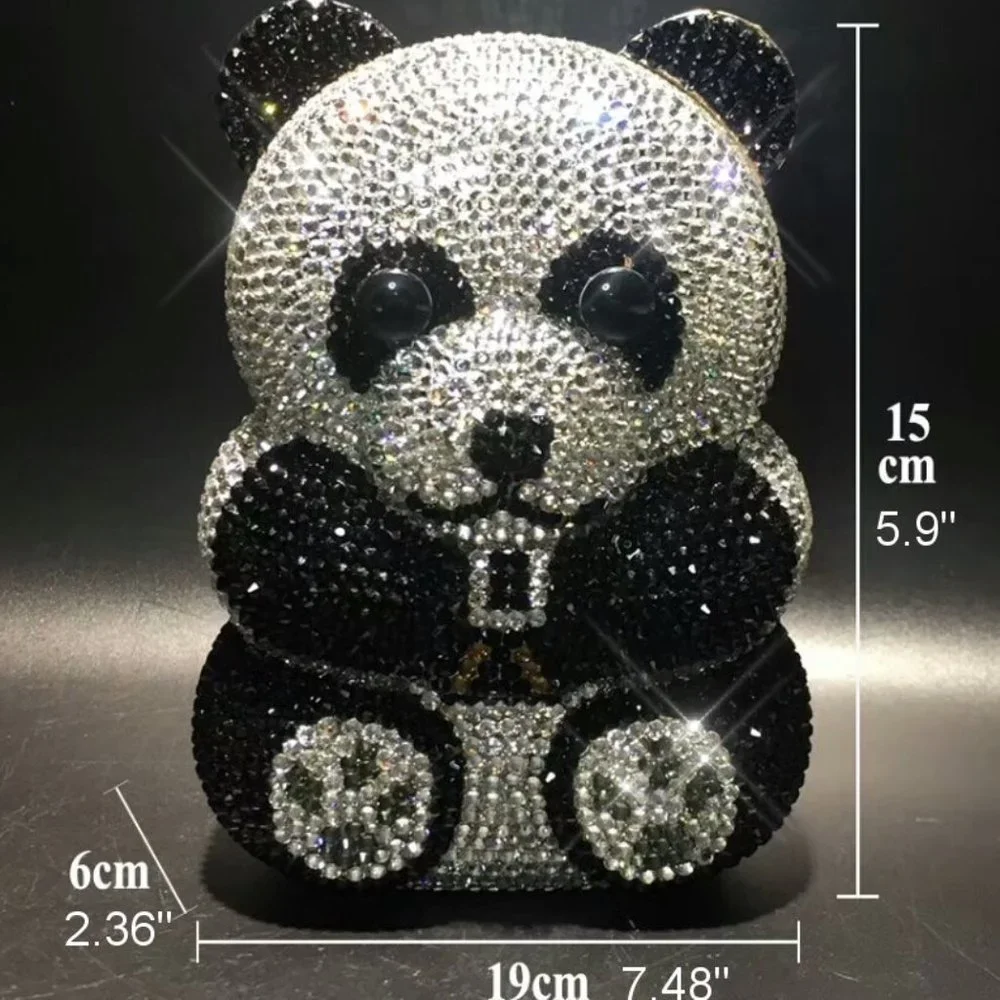 NEW Sparkling Bling Crystal Rhinestone Panda Bear Bag Clutch Purse +Gift - Picture 8 of 16